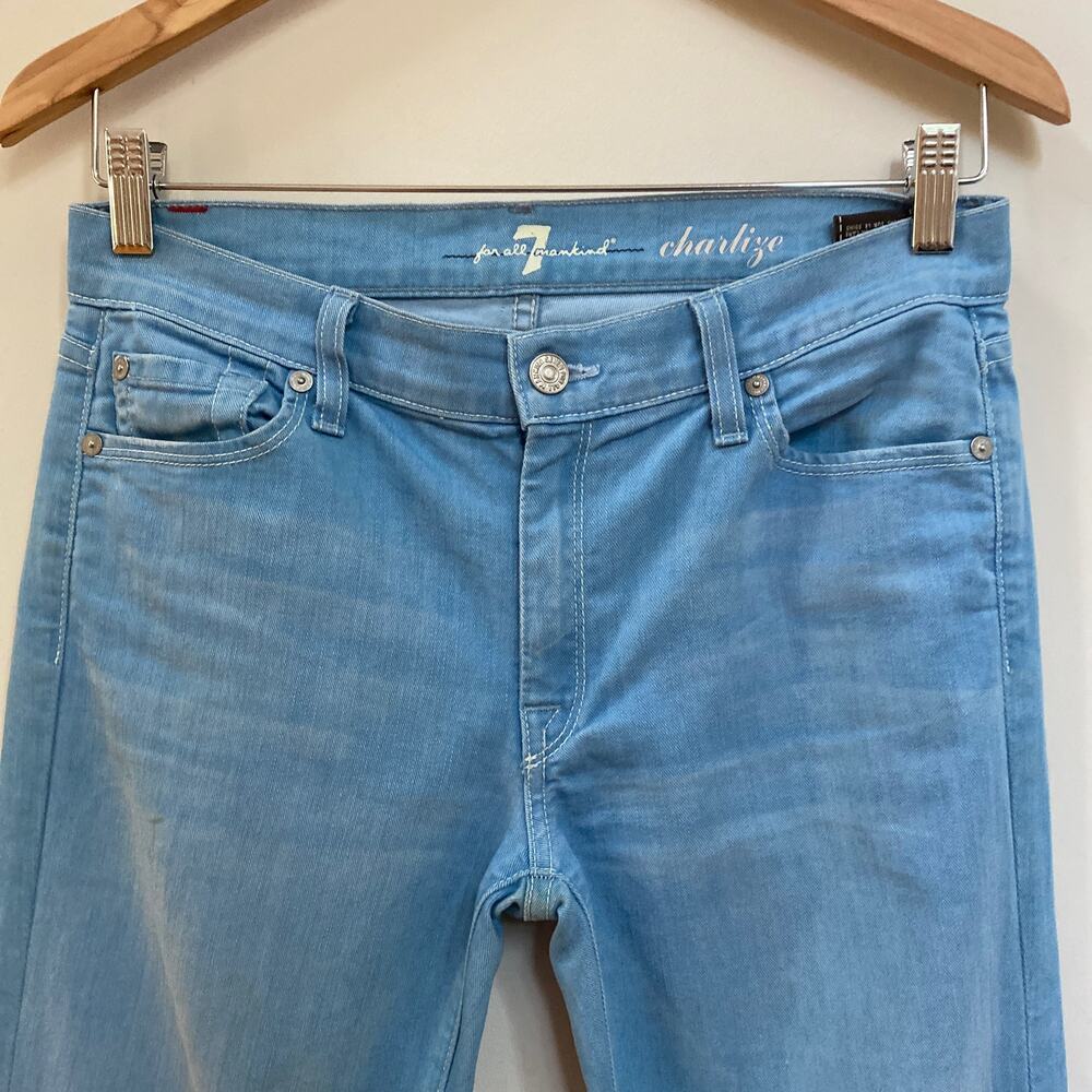 7 For All Mankind Charlize Flare Leg Light Wash Jeans Size 27 Boho Festival - Picture 2 of 7